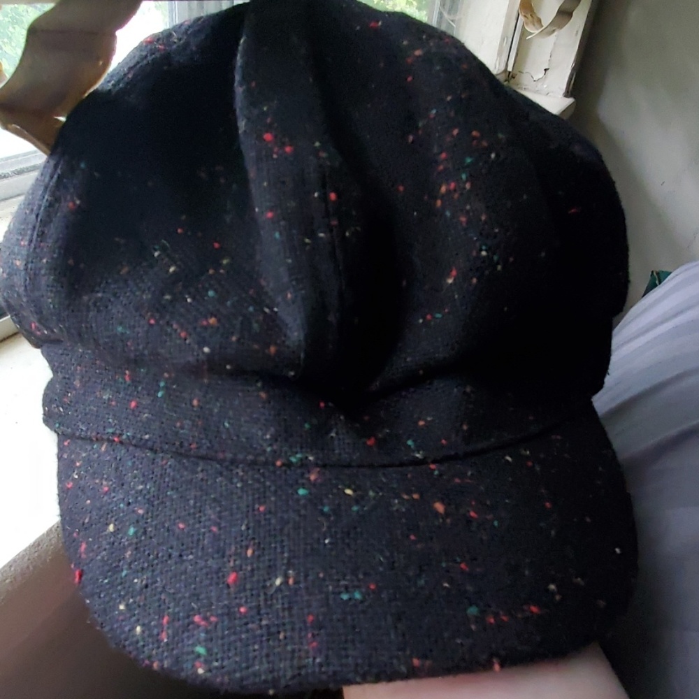 Merona Womans Black Hat with Multicolored Threads